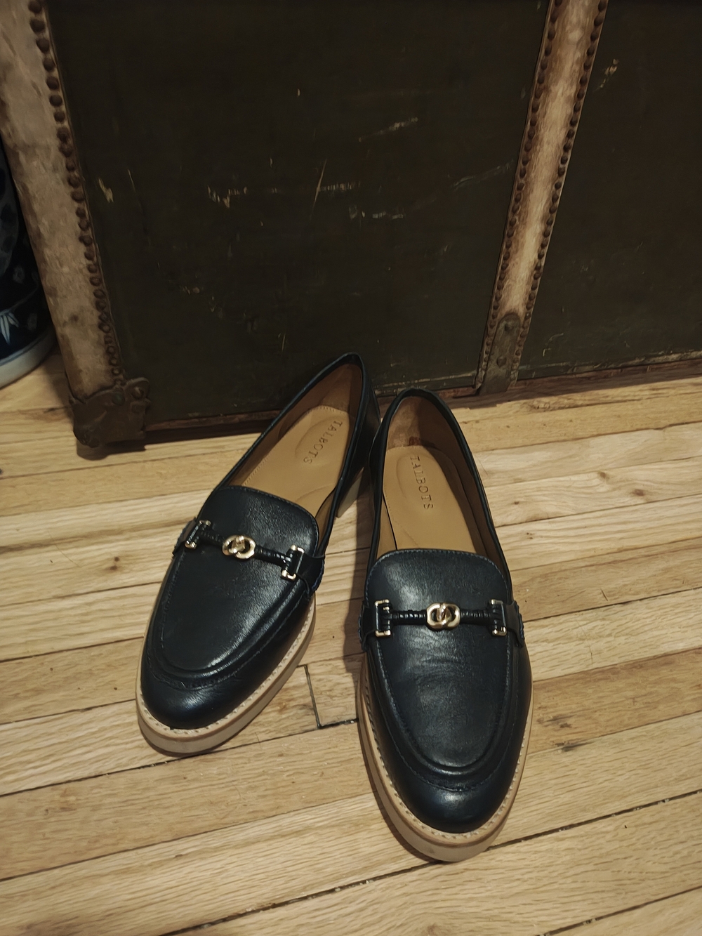 Talbots Black Leather Gold-Bit Loafers